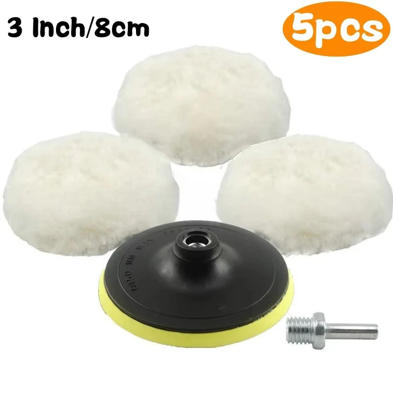 5Pcs 3/4/5/6/7 Inch Wool Car Polishing Pad Set For Polisher Machine Waxing Polishing Buffing Wheel Auto Paint Care Polisher Pads