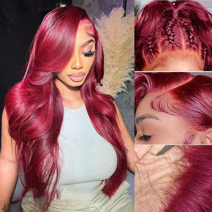 250 Density 99J Burgundy 13x6 Hd Lace Frontal Human Hair Wig Brazilian Hair 30 Inch Colored Body Wave Human Hair Wigs For Women