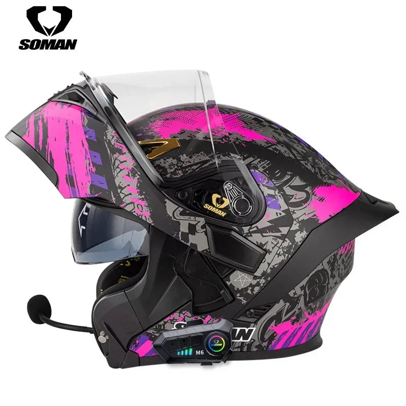 SOMAN Modular Helmet Flip Full Face Motorcycle Helmet Dual Visor Lens Racing Casco casque moto approved 오토바이핼멧