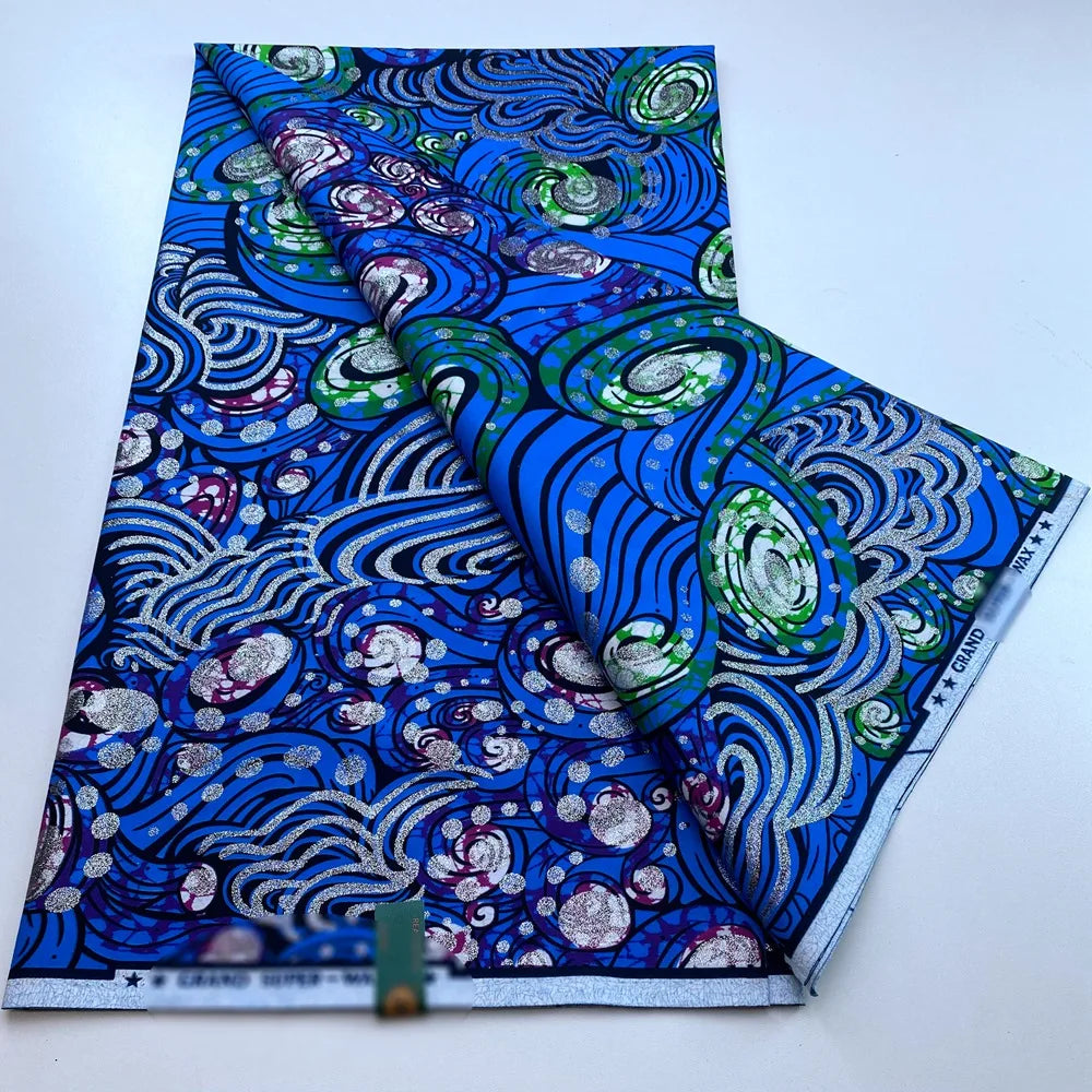 New African Wax Print Fabric Ankara Kitenge Pagne Loincloth Batik Wholesale Golden Glitter Grand 100Cotton Material For Sew 6yar