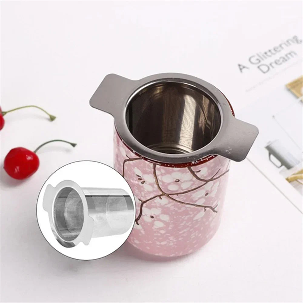 Loose Leaf Tea Infuser Stainless Steel Double Handle With Lid Fine Mesh Coffee Filter Hanging Cup Leak Proof Strainer‌