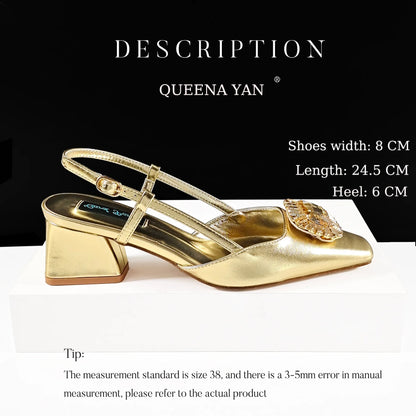 Queena Yan 2025 Nigerian Banquet Shoes and Bag Set Fashion Ladies Matching Shoes and Bag High Heels Wedding Party Coffee Color