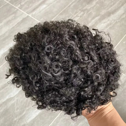 Natural Frontline Afro 18mm/15mm Curly Men Toupee Undetectable PU System European Human Hair Prosthesis Super Durable Fine Mono