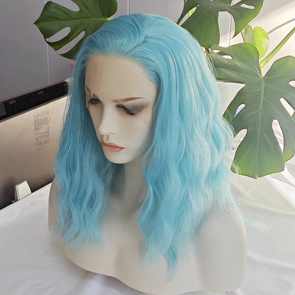 Sky Blue Wave Hair Synthetic Lace Wig Loose Wave Light Blue Hair Lace Front Wigs Women Cosplay Makrup Use Heat Fiber Blue Hair