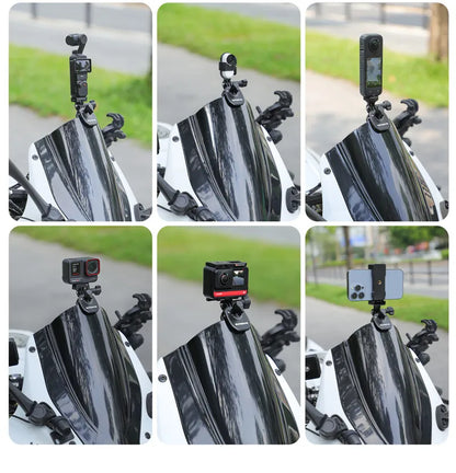 Motorcycle Windshield Clip Mount for Go Pro 13 12 11 10 9 8 7 DJI OSMO 360 Action 4 5 Pro Insta 360 X5 X4 Go 3S ACE Pro 2 Camera