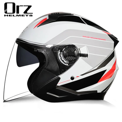ORZ Motorcycle Helmet Half Face Double Lens Moto Four Seasons Men Women Street Fashion Helmet Capacete De Moto Safety