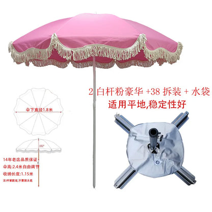 Pink beach parasol, white outdoor props, sun umbrella, garden big beach umbrella promotional advertising umbrella