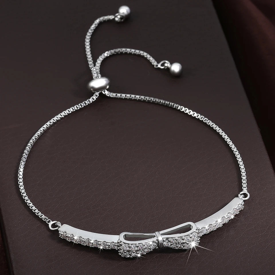 ZAKOL Fashion Bow Zirconia Crystal  Adjustable Bracelet & Bangle for Women Brilliant CZ Party Jewelry