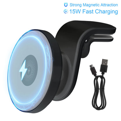 15W Magnetic Car Wireless Chargers Mount Fast Charging Station Dock 360° Adjustable For iPhone17/16/15/14/13 All Android Phones