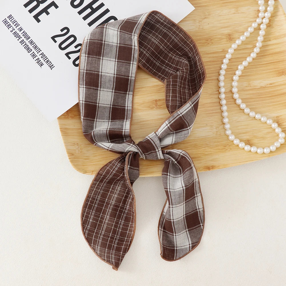 British Cotton Skinny Plaid Scarf Fashionable Outfit Hairband Necktie Scarf Small Shawl Headscarf Neck Protection Scarf 11X120cm