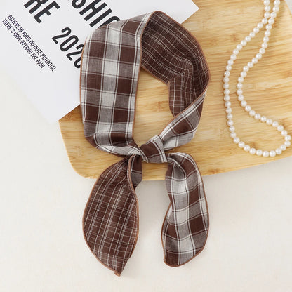 British Cotton Skinny Plaid Scarf Fashionable Outfit Hairband Necktie Scarf Small Shawl Headscarf Neck Protection Scarf 11X120cm