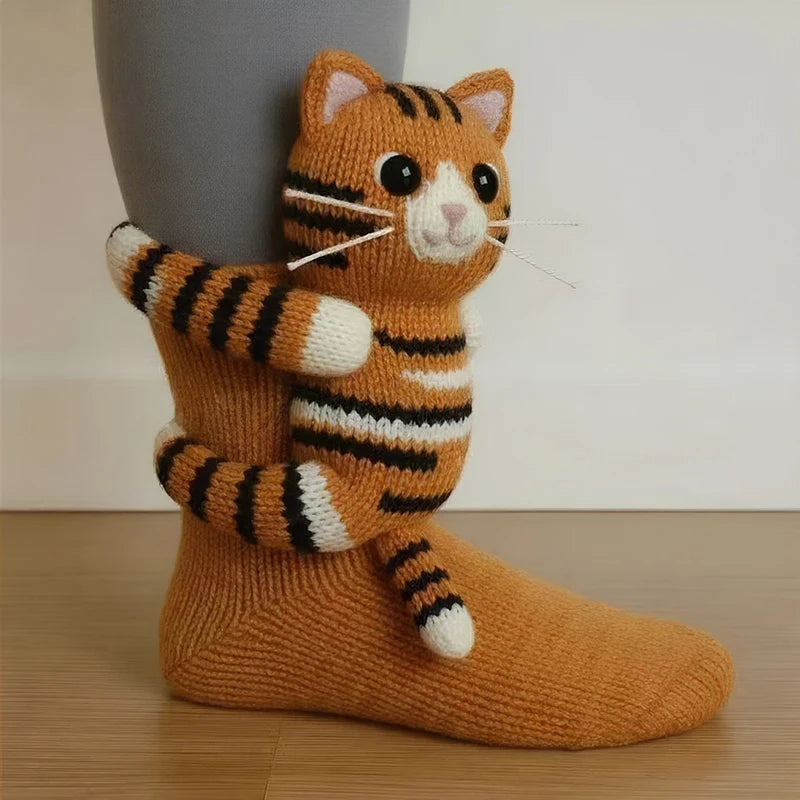 3D Knit Animal Socks Cute Floor Socks Hand Crocheted Double Layer Warm Sock with Cute Rabbit Panda Animals Christmas Gifts