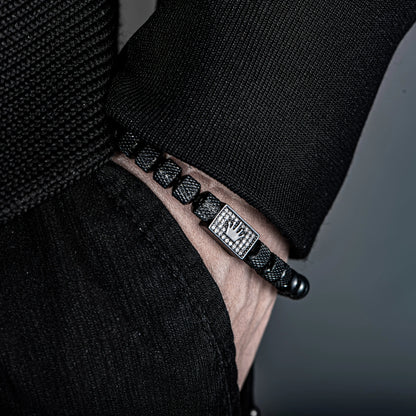 [Micro-Set Bead Bracelet] Luxury Micro-Set Square Crown Bead Adjustable Size Men's Gorgeous Braided Bracelet