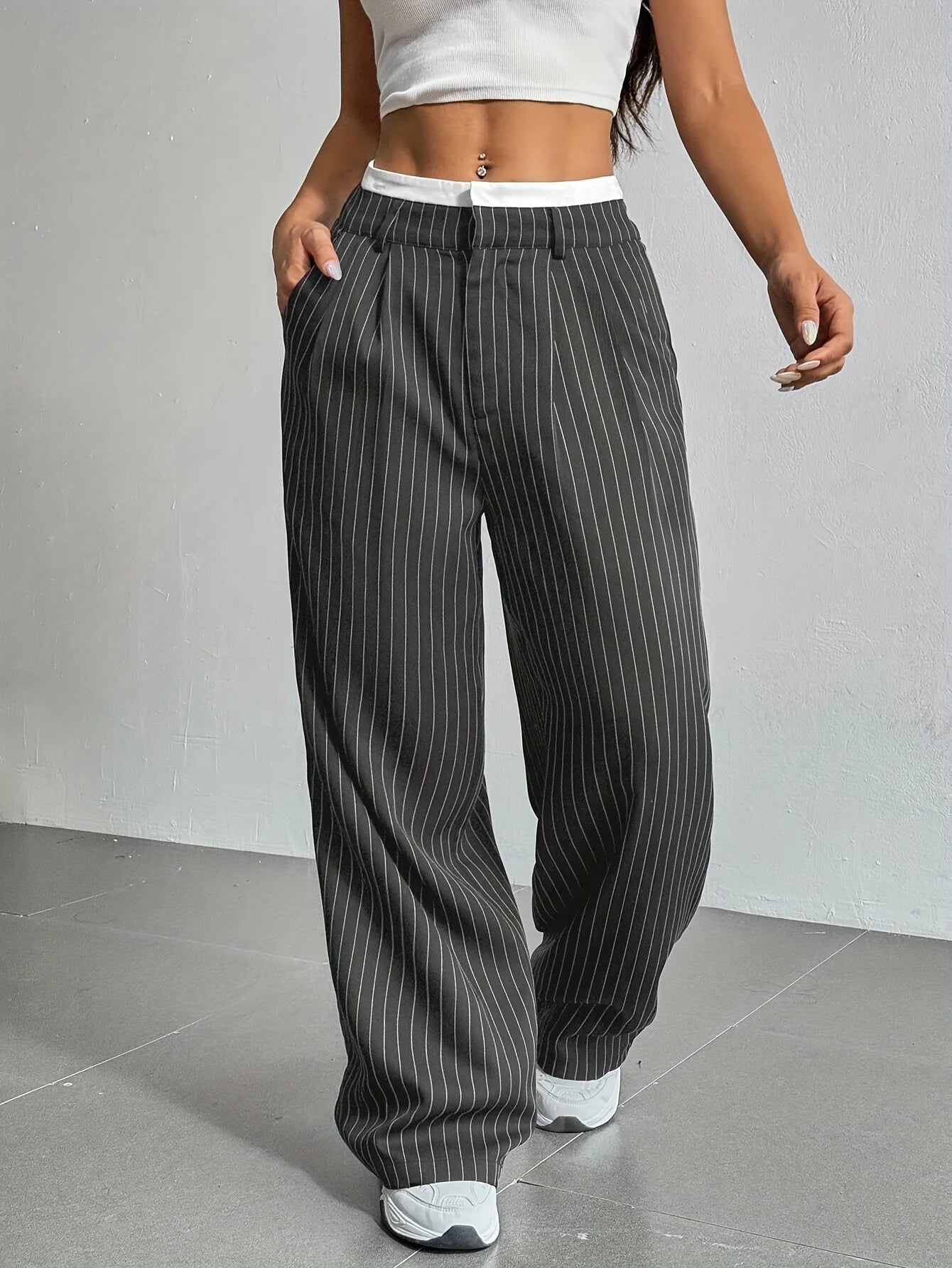 Fashion Pants Women's Stripe Straight Pants 2024 Autumn Winter High Waisted Casual Suit Pants Office Lady Women Trousers Bottoms