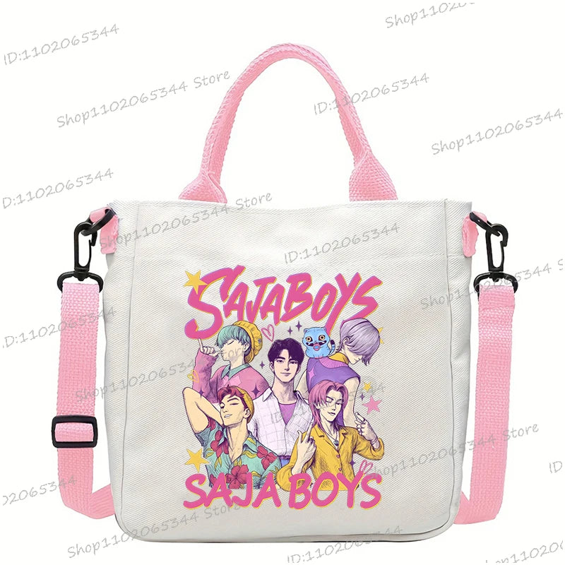 Y2K Anime Cartoon Print Women Canvas Strap Shoulder Bag Fashion Cartoon Anime Crossbody Bags Student Teenage Handbags