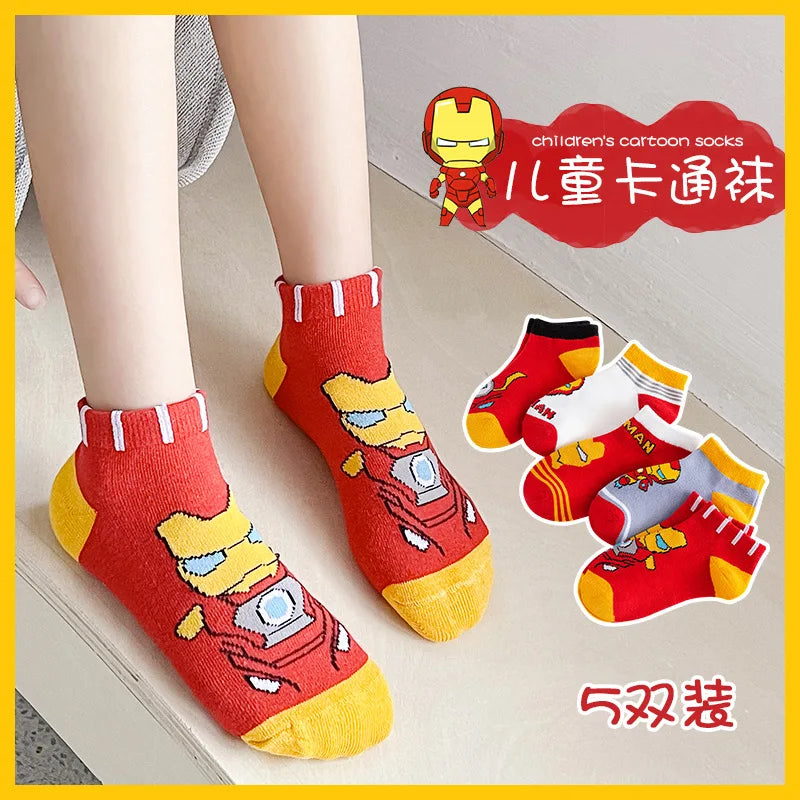 5 Pairs Spiderman Children Socks Anime Kids Boys Short Sock Kawaii Child Cartoon Baby Summer Spring Boat Socks Kids Gift 1-12Y