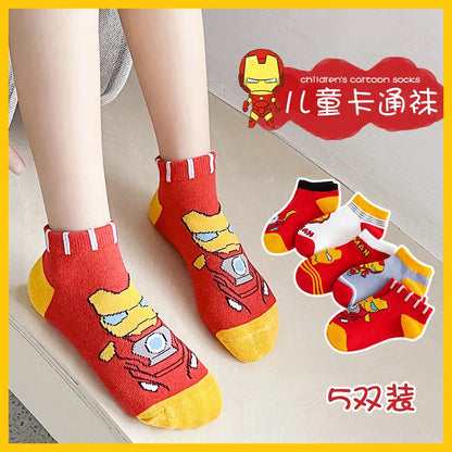 5 Pairs Spiderman Children Socks Anime Kids Boys Short Sock Kawaii Child Cartoon Baby Summer Spring Boat Socks Kids Gift 1-12Y