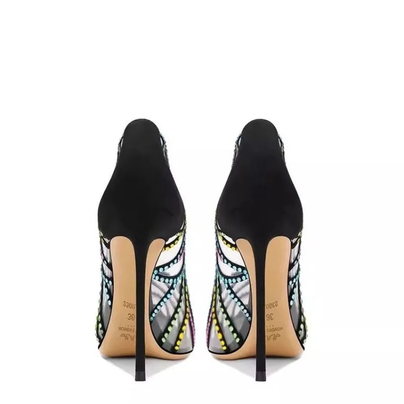 Black Design Sense Niche Transparent Multicolored Rhinestone 2026 New Pointed Toe Stiletto High-heeled Shoes for Women