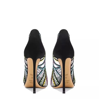 Black Design Sense Niche Transparent Multicolored Rhinestone 2026 New Pointed Toe Stiletto High-heeled Shoes for Women