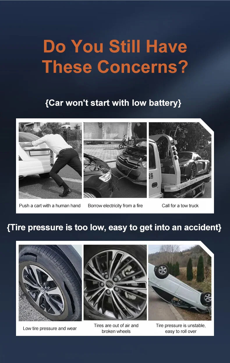 Car Jump Starter With Air Compressor LCD Screen  Portable Booster Charger 1200A Powerful Car Battery Starting Device Car Starter
