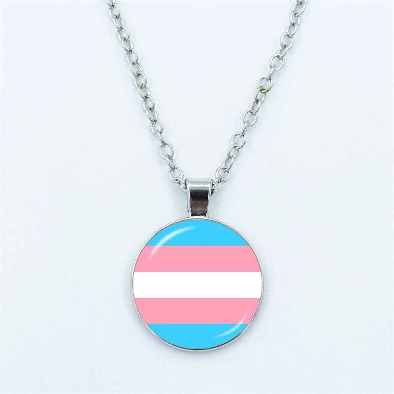 Rainbow Necklace LGBT Lesbian Gay Pride Rainbow Friendly Print Art Pattern Glass Cabochon Pendant Couple Chain Necklace Gift