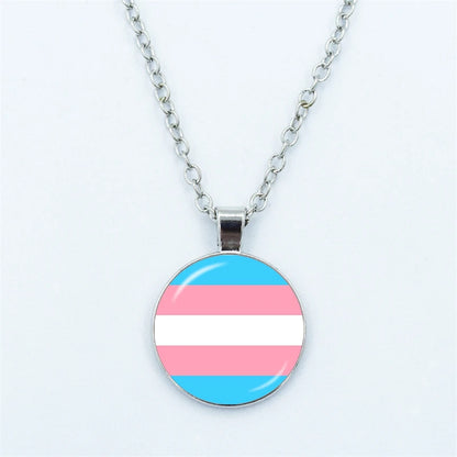 Rainbow Necklace LGBT Lesbian Gay Pride Rainbow Friendly Print Art Pattern Glass Cabochon Pendant Couple Chain Necklace Gift