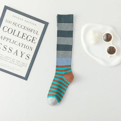 Socks Women's High Tube Calf Knee-length Socks Retro Illustration Art Abstract Street Autumn and Winter Cotton Socks High Sock