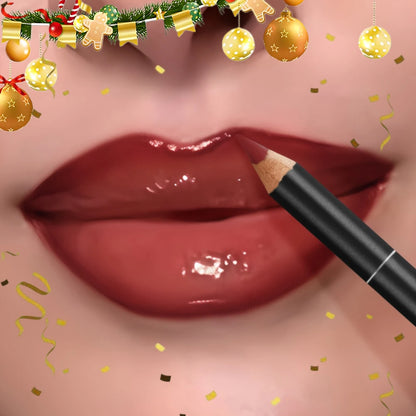 Moisturizing and waterproof lip gloss and lip liner pen set, non-stick and non-stick cup, bright makeup effect, Christmas gift