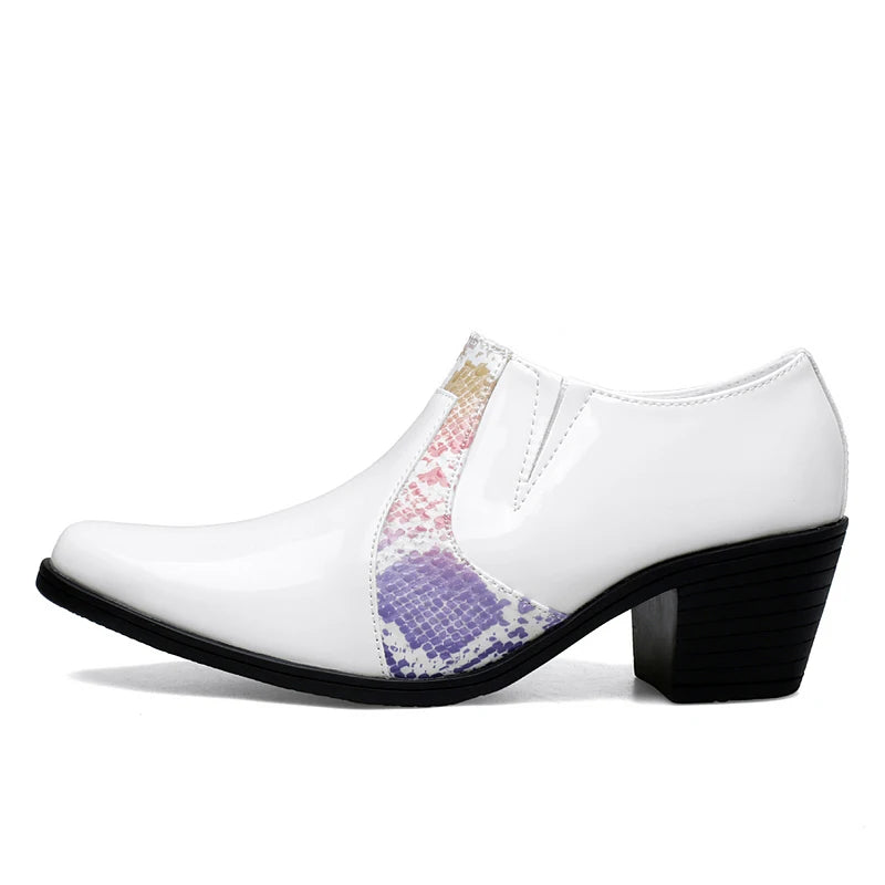 Black Pu Leather Business Dress High Heel Men's Shoes Pointed Toe Slip-on Elegant Party Wedding Shoes Thick Bottom Plus Size