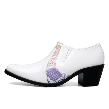 Black Pu Leather Business Dress High Heel Men's Shoes Pointed Toe Slip-on Elegant Party Wedding Shoes Thick Bottom Plus Size