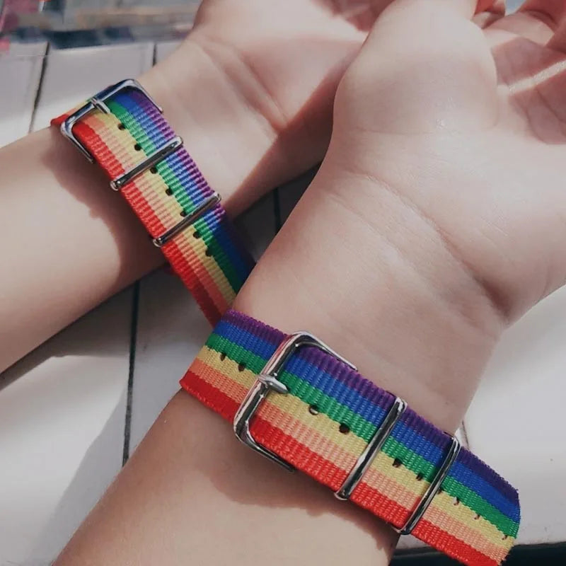 2/5pcs Pride Rainbow Strap Bracelets for Man Woman Adjustable Nylon Watch Band Charm Wristband Trendy LGBT Frienship Jewelry