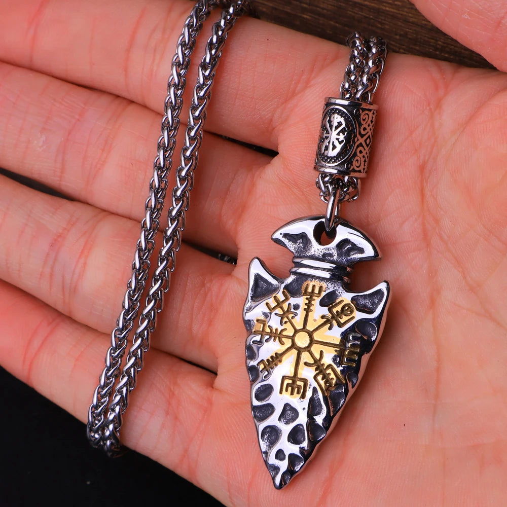Vintage Vegvisir Viking Compass Pendant Necklace for Men Stainless Steel Fashion Nordic Amulet Beaded Necklace Jewelry Wholesale