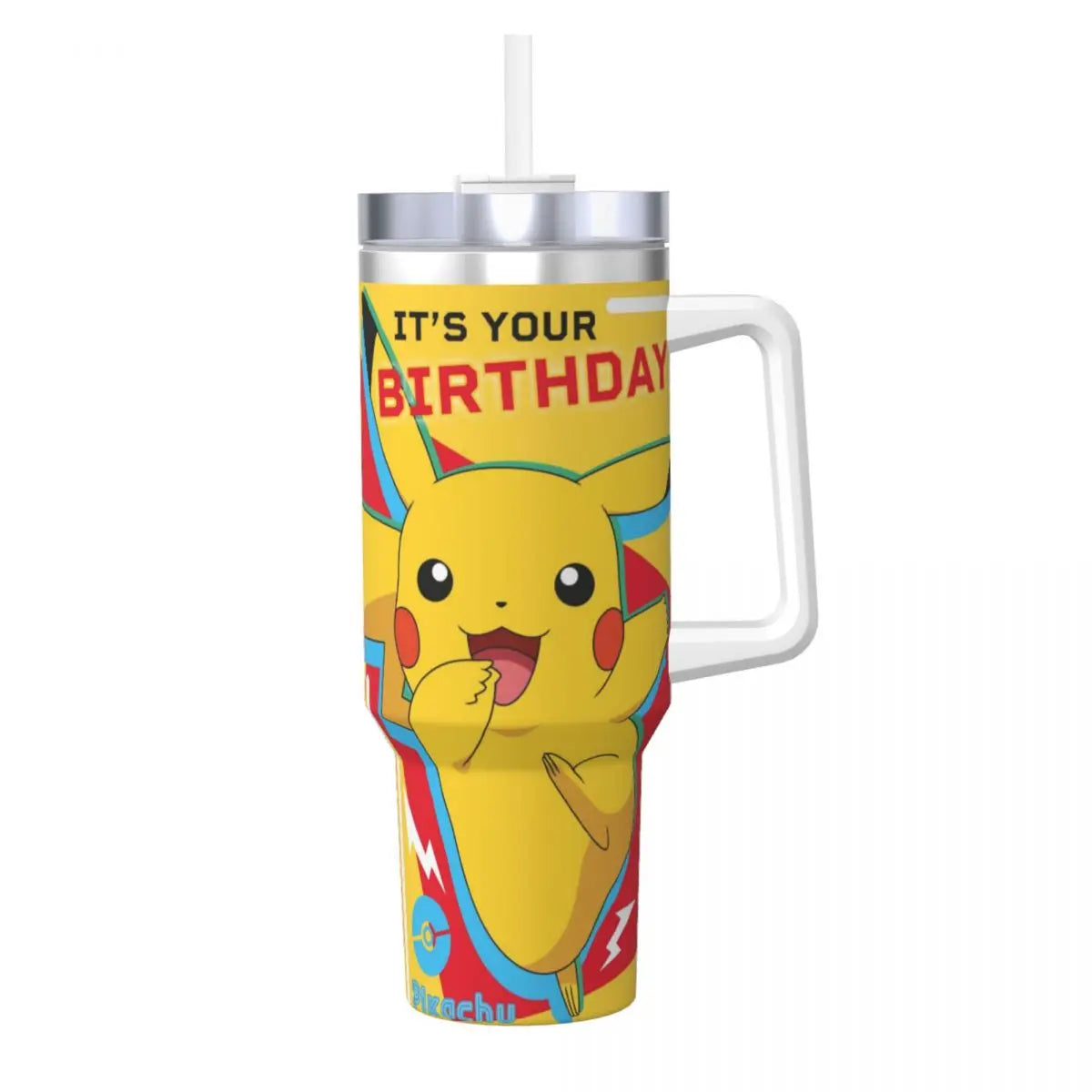 Stainless Steel Tumbler Pikachu Happy Birthday Thermal Mug Insulated Cold Drink Mugs Cup Beach Design Water Bottle