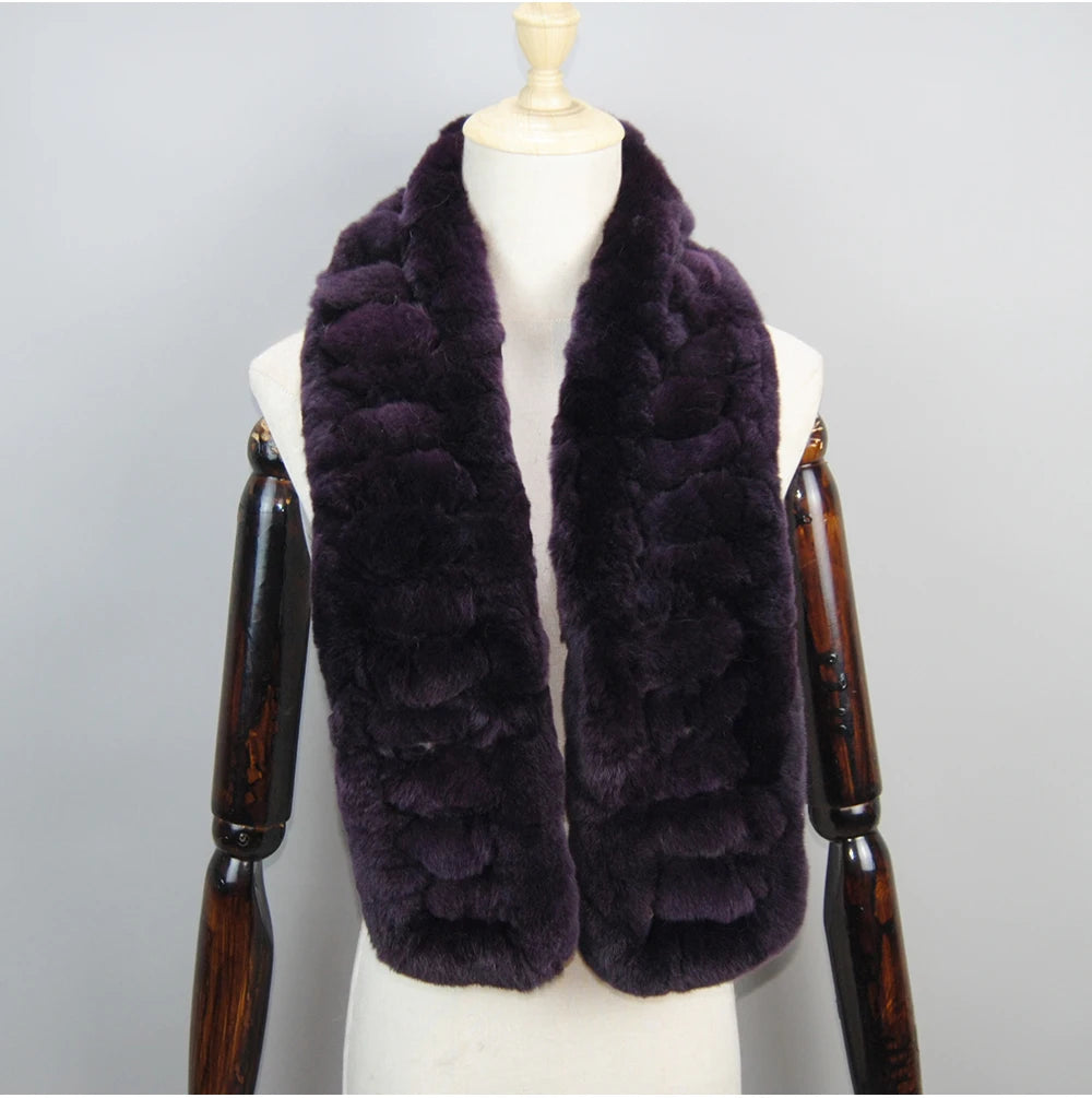 Winter Women Knitted Real Rex Rabbit Fur Scarf Natural Soft Long Style Rex Rabbit Fur Muffler Lady Warm 100% Genuine Fur Scarves