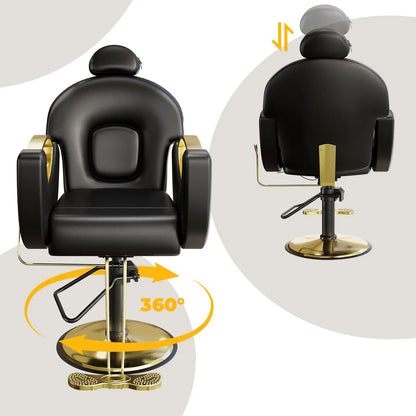 Commercial Barber Chair Reclining & 360° Swivel, Heavy Duty Hydraulic Salon Chair With Adjustable Height For Haircut Shampoo
