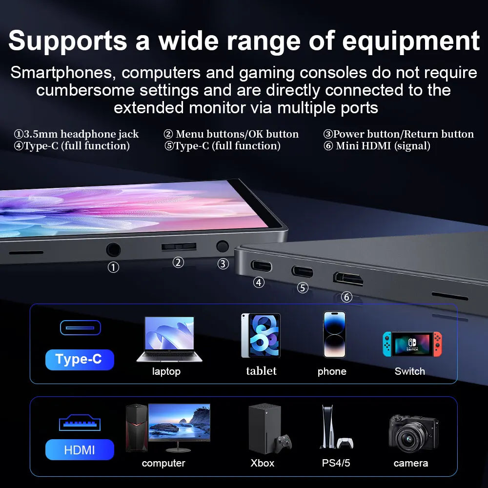 HAILESI Mobile Monitor 15inches 4K 3240x2160 Touch Panel 3:2 Screen Ratio High Brightness 450 nits IPS Gamut HDR Ultra-thin