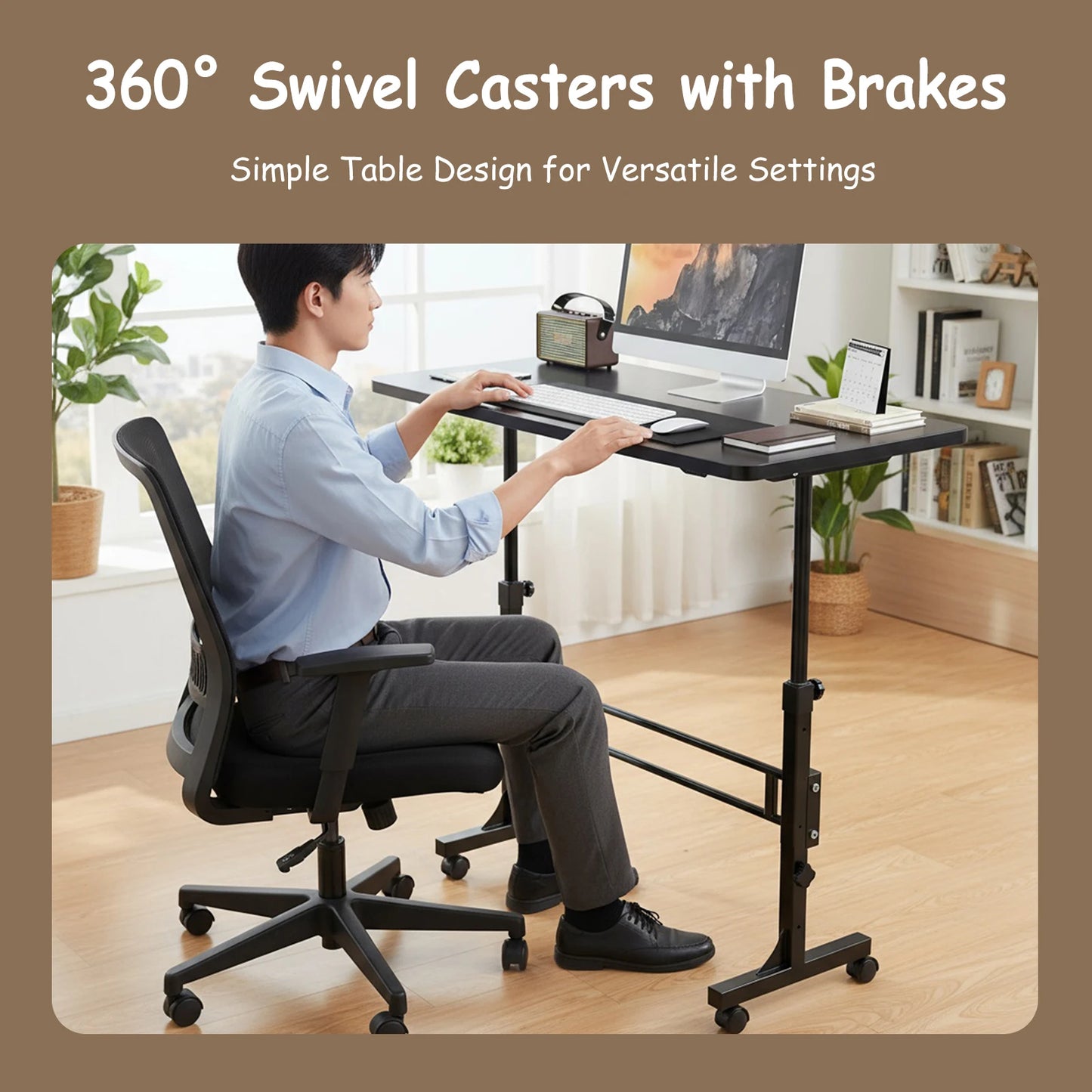 Standing Desk Adjustable Height Mobile Stand Up Desk with Wheels (Black)