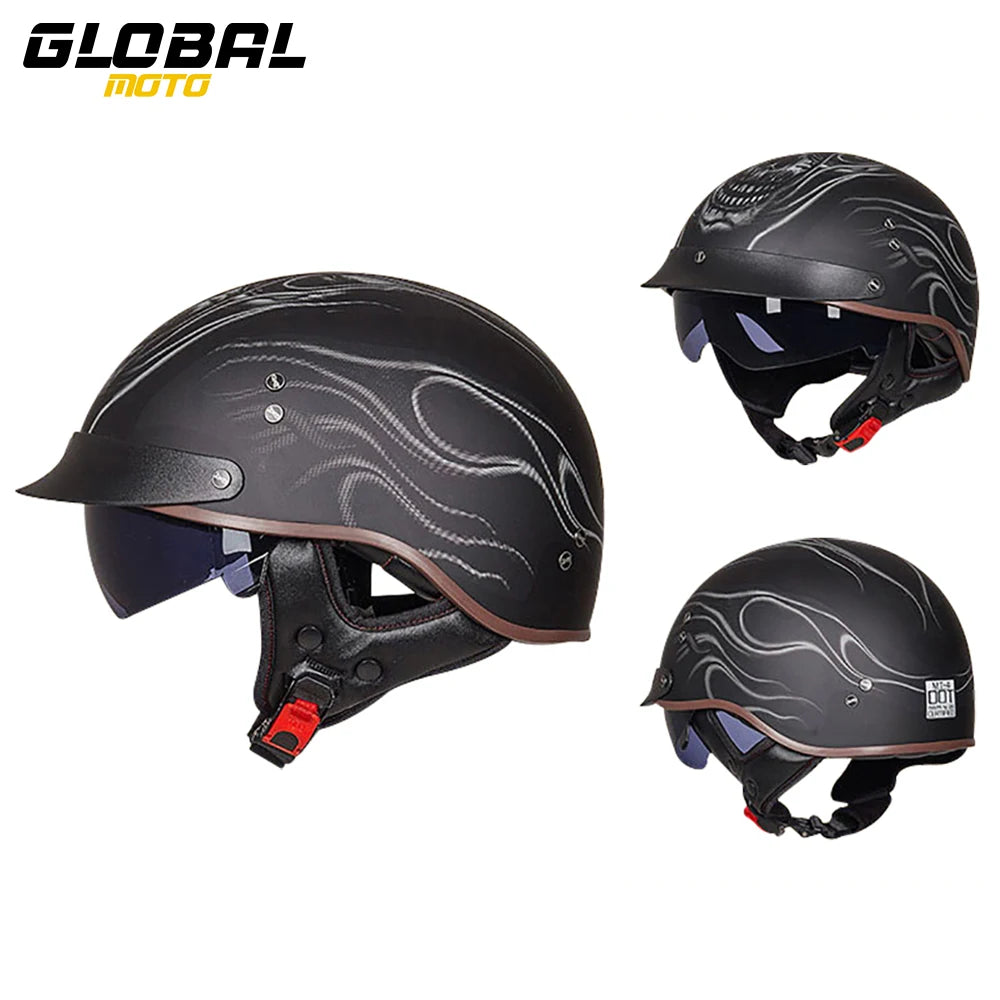 DOT Certification Motorcycle Helmet Retro Motocross Half Helmet Open Face Scooter Biker Sunshade Lens Summer Moto Men Helmet