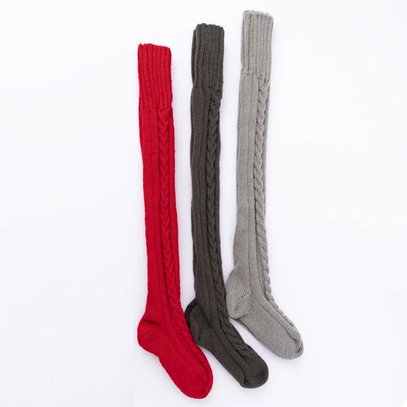 Women Winter Warm Breathable Long Johns Mohair Knee Length Knitted Wool Stretch High Sockings Femboy Leg Warmers Kawaii Clothes