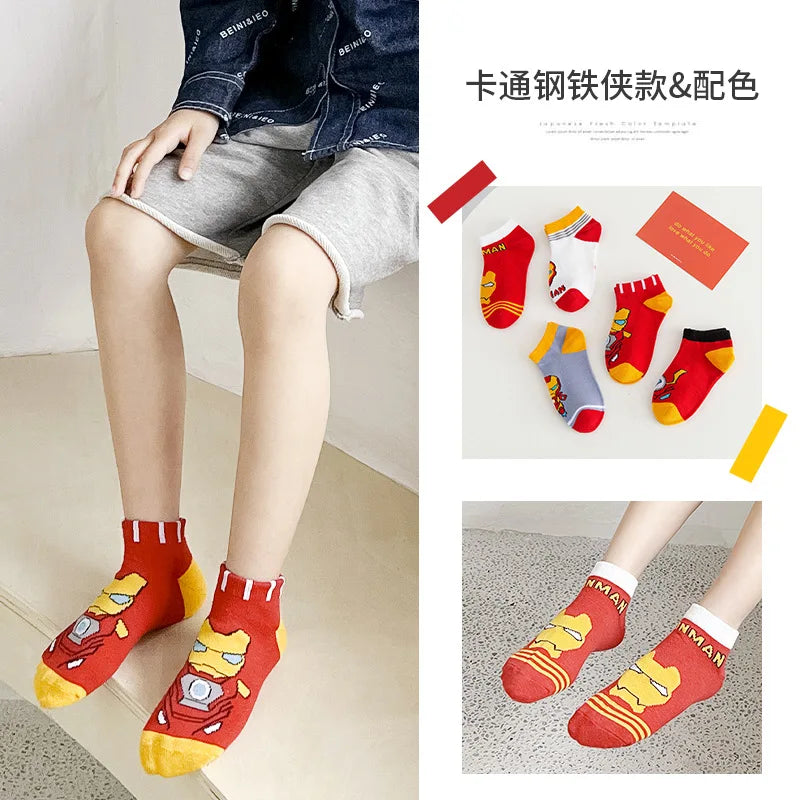 5 Pairs Spiderman Children Socks Anime Kids Boys Short Sock Kawaii Child Cartoon Baby Summer Spring Boat Socks Kids Gift 1-12Y