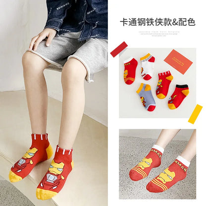 5 Pairs Spiderman Children Socks Anime Kids Boys Short Sock Kawaii Child Cartoon Baby Summer Spring Boat Socks Kids Gift 1-12Y