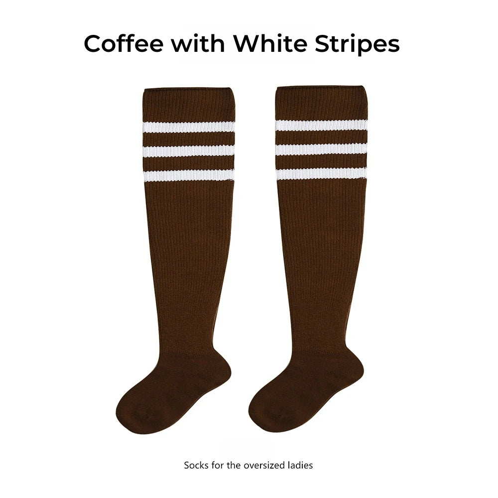 Women's Striped Plus Size Thick Thigh-High Socks Collection Big Girls Acrylic Yarn Stretch Colorful Streaks Leg Warmer Socks