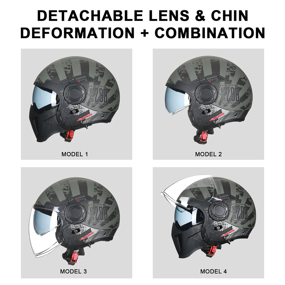 Full Face Open Face Motorcycle Helmet Double Lens Folding Modular Helmet Man Woman Retro Moto Integral Helmet