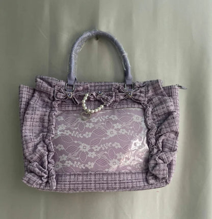 Sweet Y2k Aesthetic Transparent Bow Ita Bag Casual Chic Ruffle Fashion Women's Handbags All Match Kawaii Shoulder Crossbody Bags