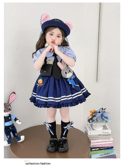 Girl Cosplay Judy Hopps Police Officer Dress Ear Sheriff Hat Bunny Costume Kids Dress Up Halloween Rabbit Disguise Dress Outfits