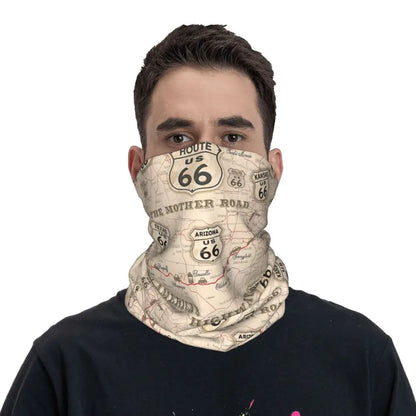 Custom Travel Motorcycle Ride Route 66 Bandana Winter Neck Warmer Windproof Wrap Face Scarf for Hiking Highways Gaiter Headband