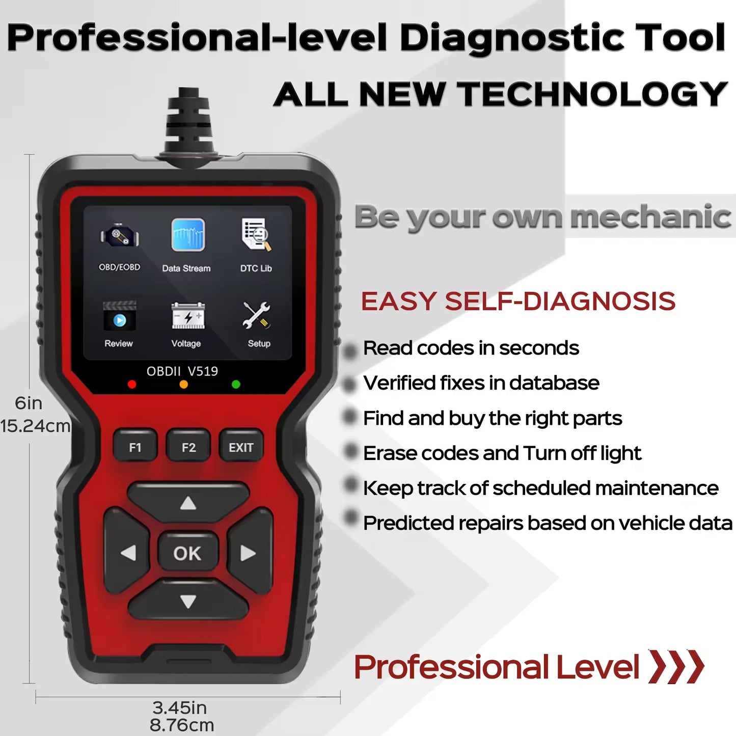 Car OBD2 Scanner Diagnostic Tool V519 Multi-language OBDII Car Voltage Tester Engine Fault Code Scanner Car Code Reader