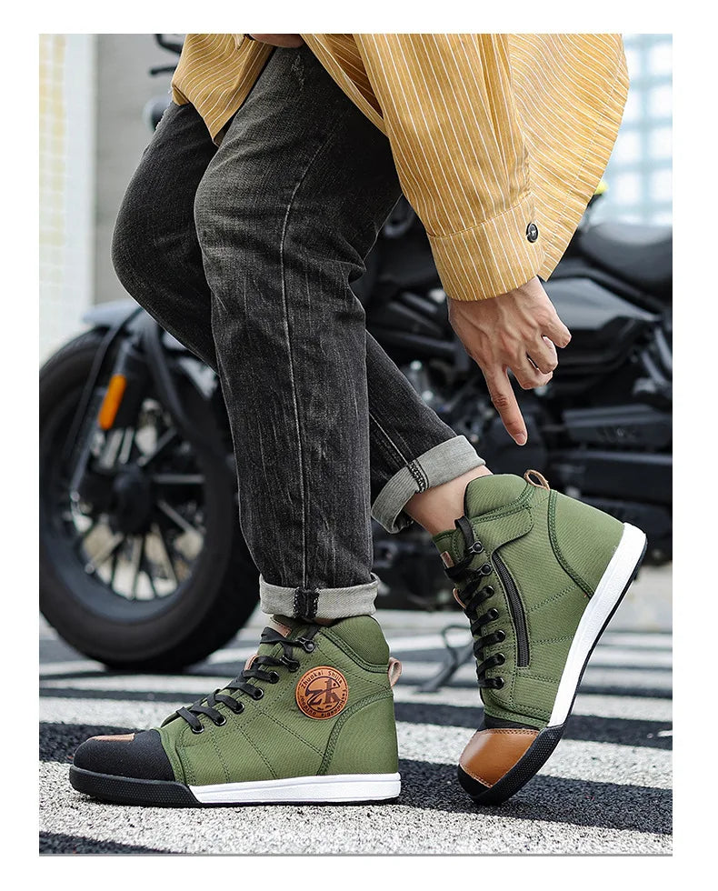 Motorcycle Shoes Men Riding Boots Casual Flat Shoes Anti-collision Toe Heel Protection Outdoor Cycling Motobike Sports Sneakers