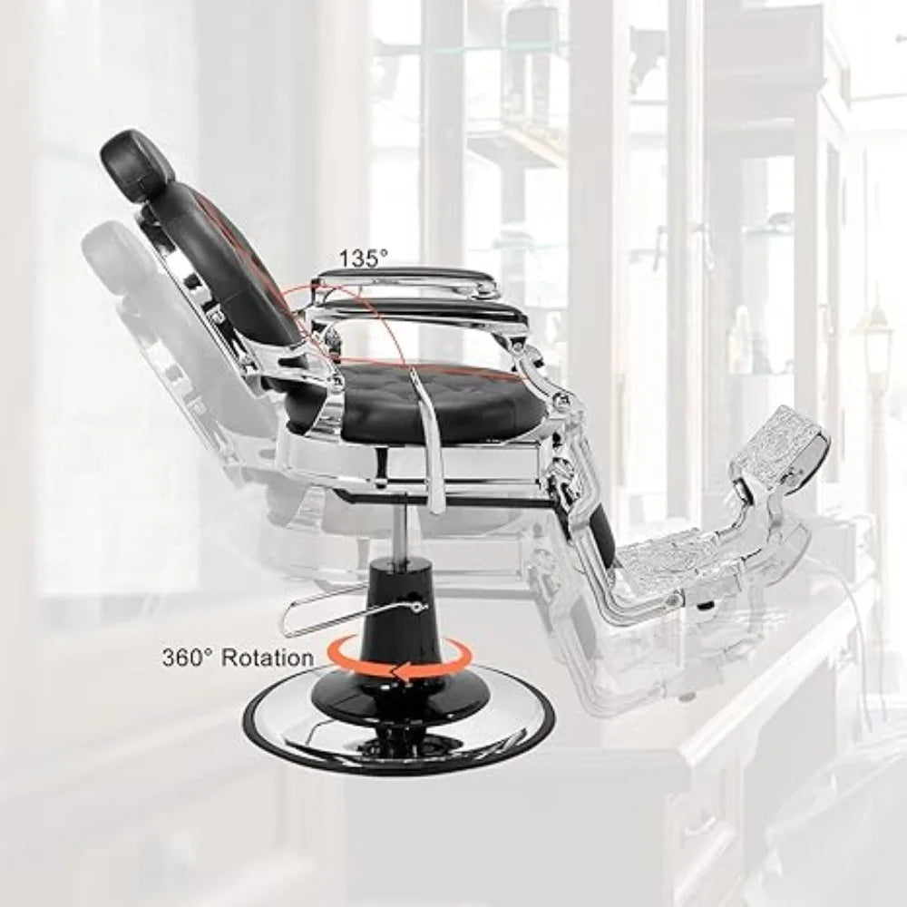 700lbs Heavy Duty Vintage Recline Barber Chair – Hydraulic, 360° Rotatable with Headrest for Professional Salons,Customized
