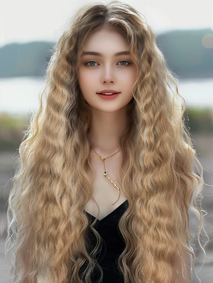Synthetic Lace Front  Wig 30" Ombre Blonde Black Wig Baby Hair Wigs Long Wavy Hair Lace Wig For Women Lace Front Wig Cosplay Wig